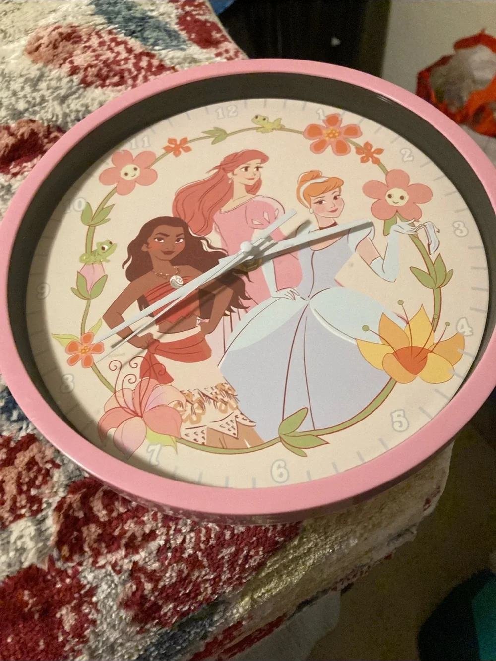 Disney Pink Princess Floral Wall Clock